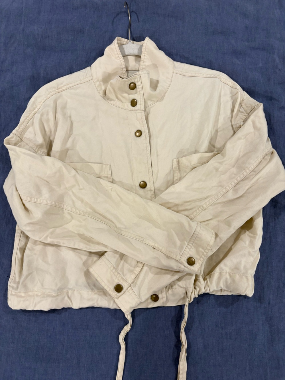 Marine Layer Lightweight Utility Jacket in Cream with Brass Snaps